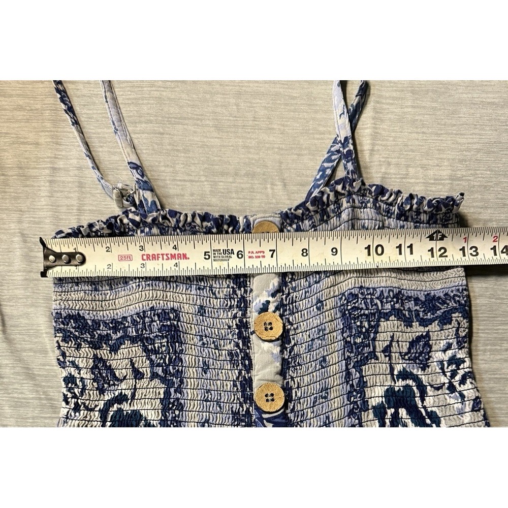 Angie Floral Smocked Maxi Sun Dress Size S Resort Beach Coastal Blue Boho Vaca - Picture 10 of 11